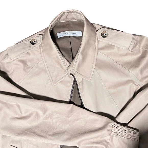 Zara Basic Cropped Bomber Jacket Womens Size Large Classic Lined Elastic Waist - Picture 5 of 11